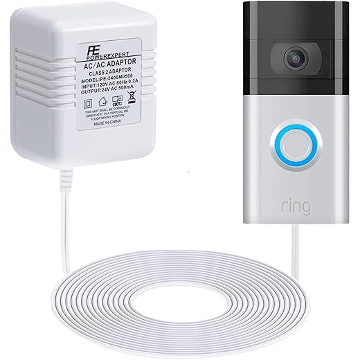 Doorbell Transformer 24V Adapter for Ring Video Doorbell, 16.4ft Long C Wire Power Supply, Compatible with Ring, Nest Hello, Wyze and Eufy Video Doorbells