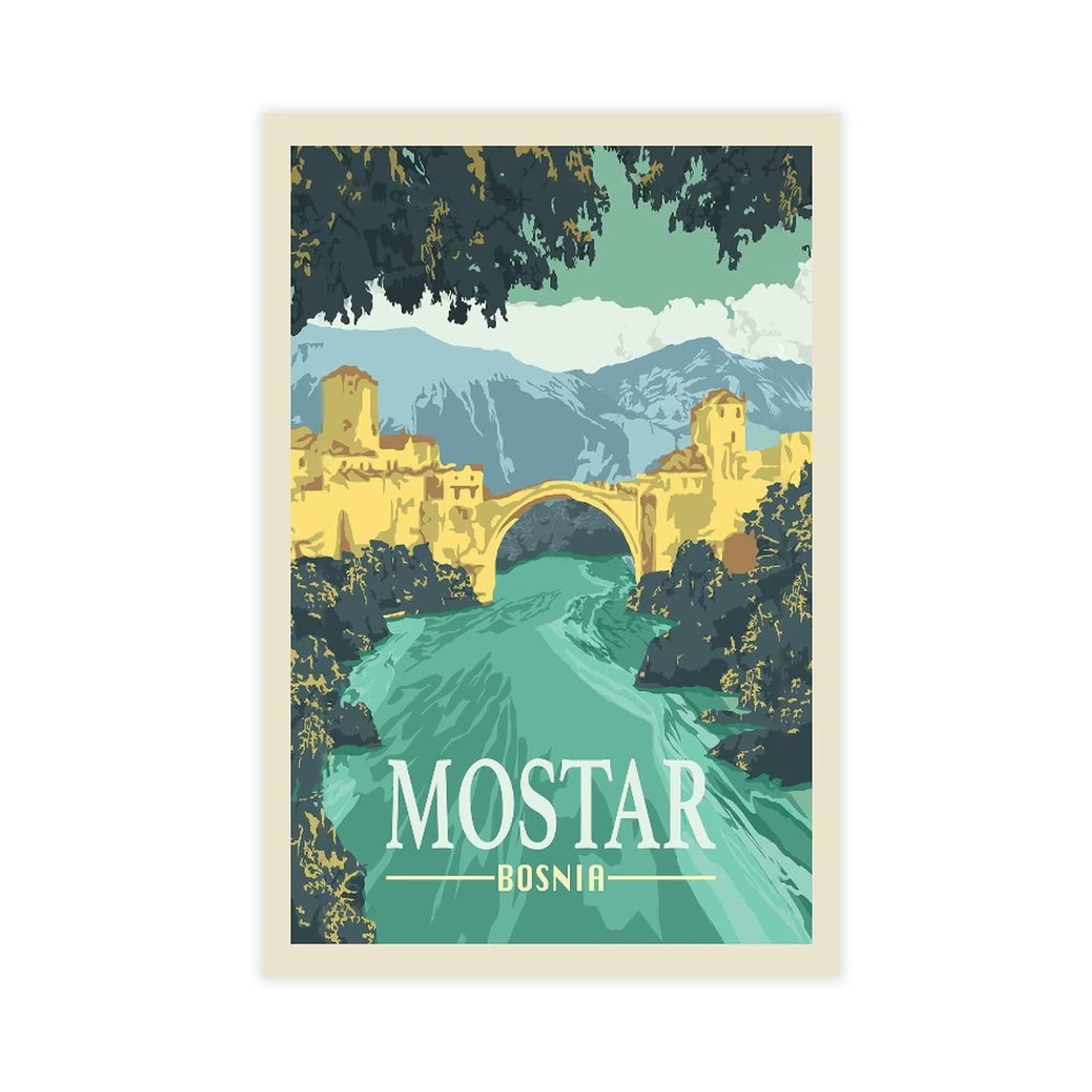 Kziwq T116 Metal Sign Bosnia Mostar Retro Decor Art Sign Home Kitchen Bar Cafe Club Cave Wall Decor Vintage Travel Tin Sign 15X30cm