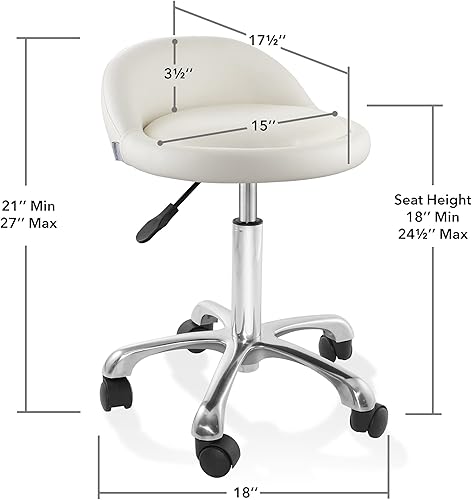 Miniatura 3 de Saloniture Taburete hidráulico rodante con respaldo bajo  Silla giratoria ajustable para spa, tienda, salón, masaje u oficina médica, color crema