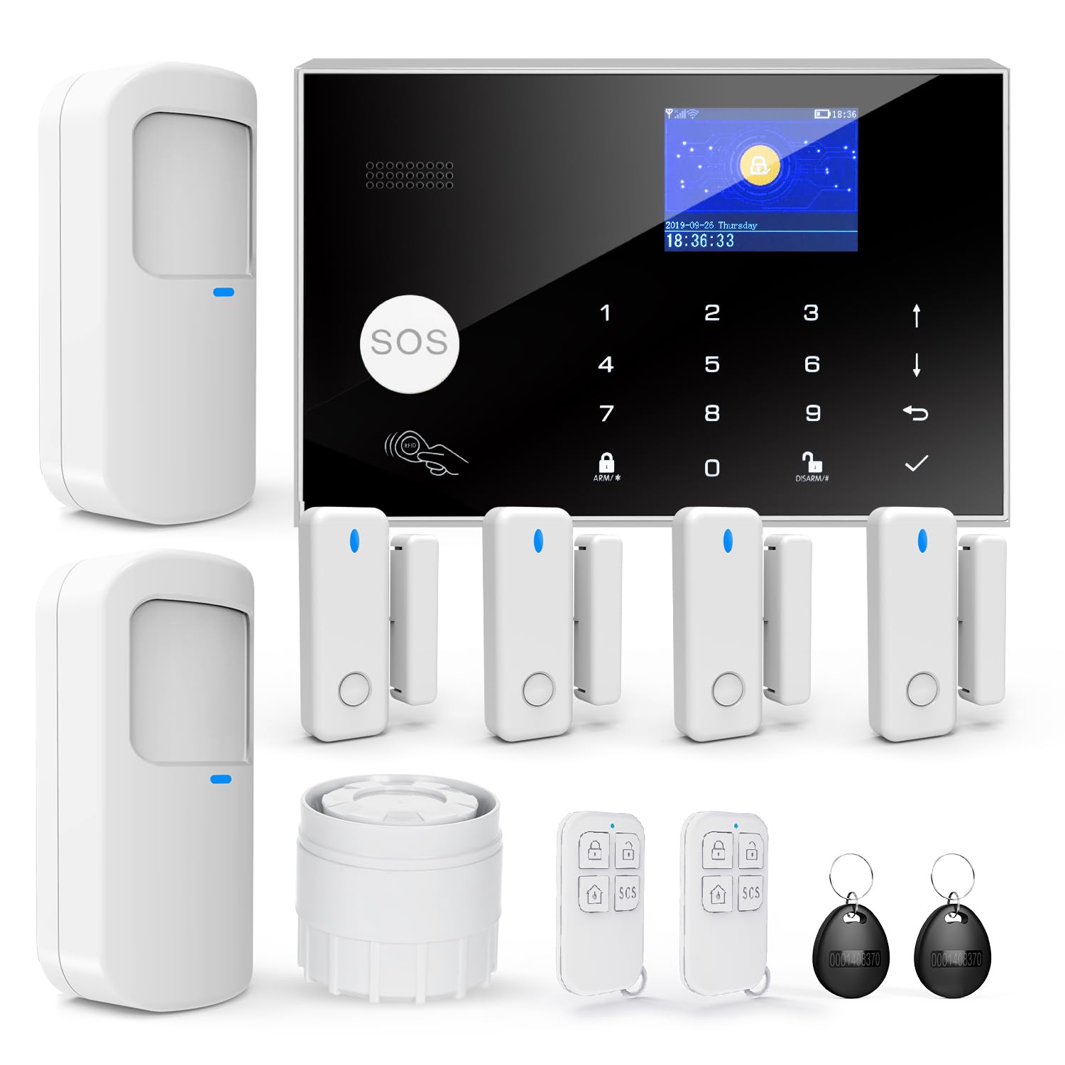 Sistemas de Alarma para el Hogar, Sistema de Seguridad Inalámbrico WiFi/gsm SMS con Detector de Movimiento, Sirena de Alarma de 120 dB, Mando a Distancia Inteligente, Invitación por Voz(12 Piezas)