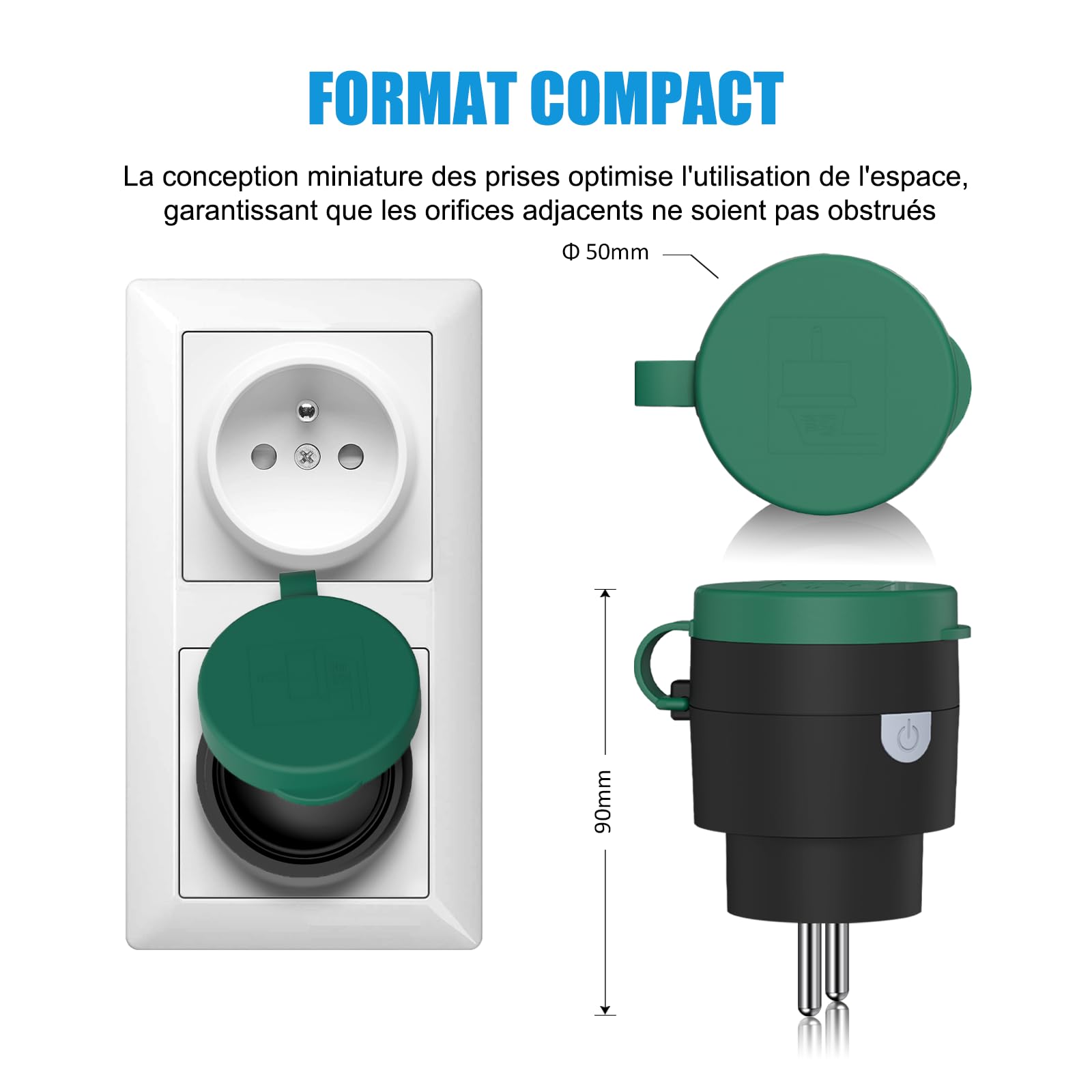 Mini Prise Télécommandée sans Fil Extérieure IP44 40 m 2300 W Noir/Vert
