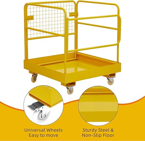 Miniatura 4 de Jaula de seguridad para carretilla elevadora, plataforma de trabajo plegable resistente de 36 x 36 pulgadas, capacidad de 1200 libras con plataforma
