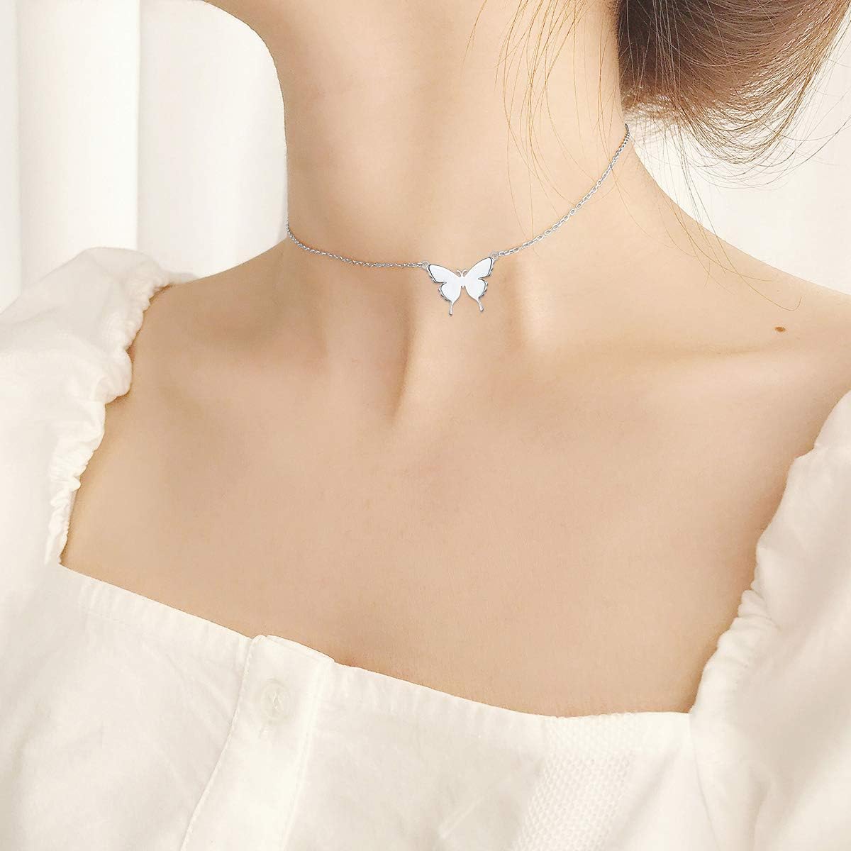 DAOCHONG S925 Sterling Silver Choker Butterfly Clavicle Short Pendant Necklace for Women - Image 2