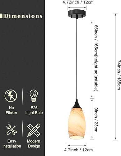 Miniatura 4 de ANYLOVE Iluminación colgante de rayas marrones de arte vintage, 1 paquete de lámpara colgante de cristal de mano, cable ajustable para cocina,
