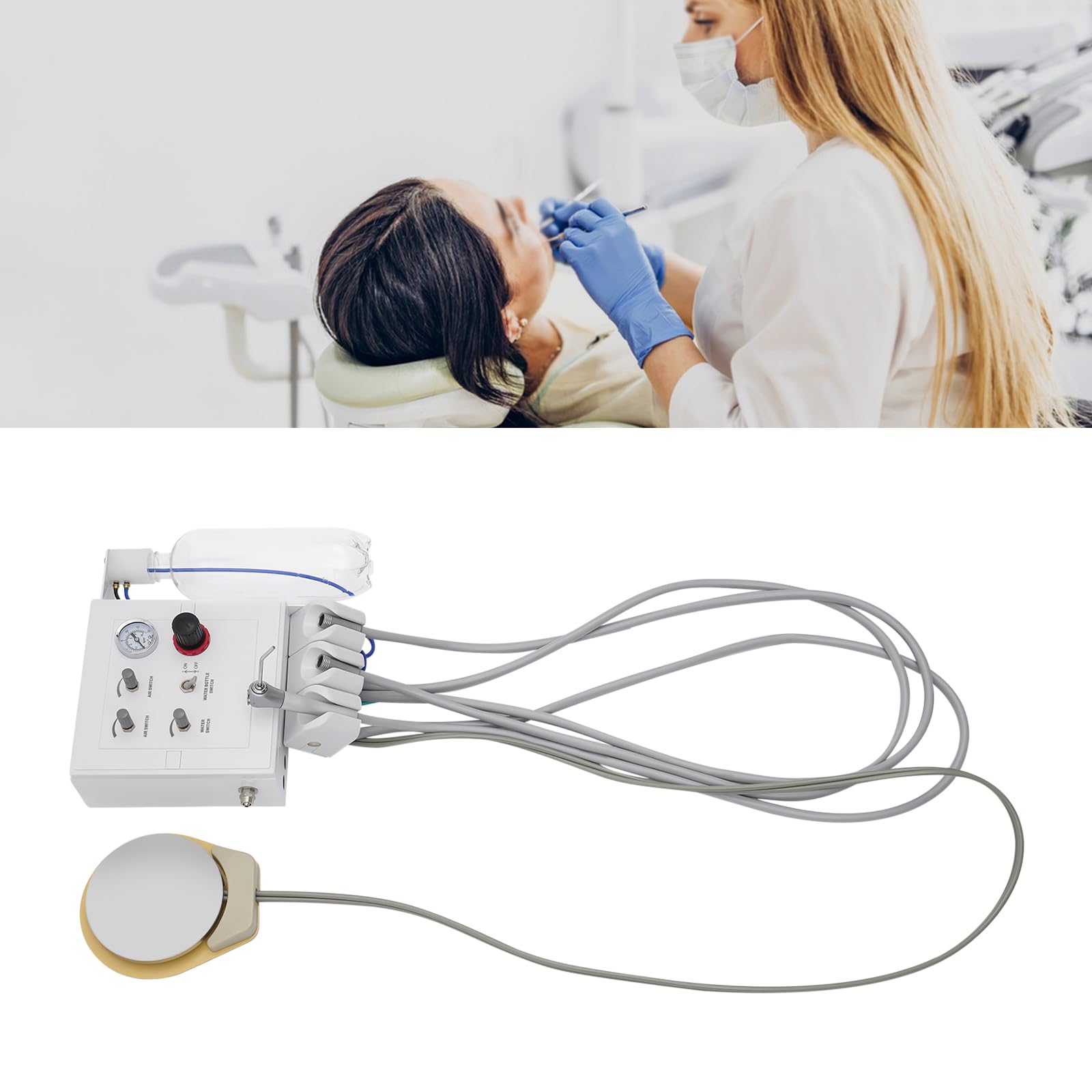 Turbina dentata a 4 fori, rimozione tartaro con ugello di prescissione e tubo flessibile, serbatoio dell'acqua da 600 ml e siringa tripla per studi dentistici professionali, cliniche