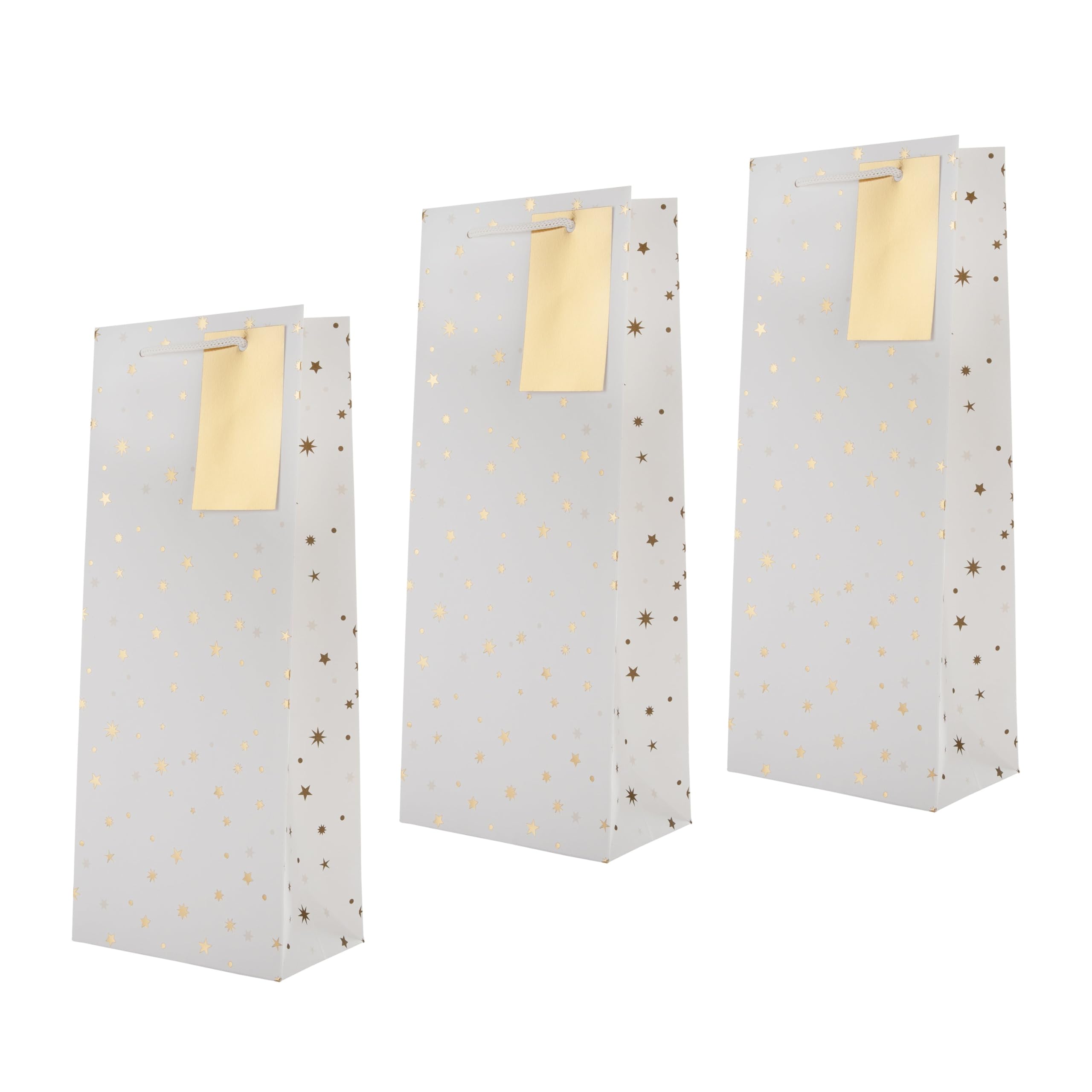Hallmark Bottle Bags, Pack of 3, Gold Foil Stars Design, Birthday, Christmas, Gift Bags, White