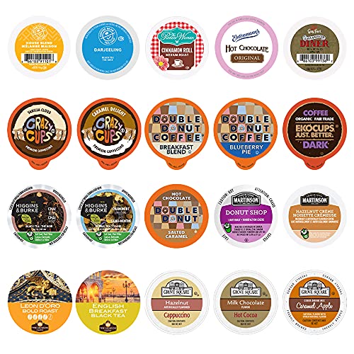 Perfect Samplers Tea Pods, Cider, Hot Chocolate, Cappuccino & Coffee Pods Variety Pack, Single Serve Coffee & K Pod Variety Pack for Keurig K Cups Brewers, Coffee Gift Set, 20 Count