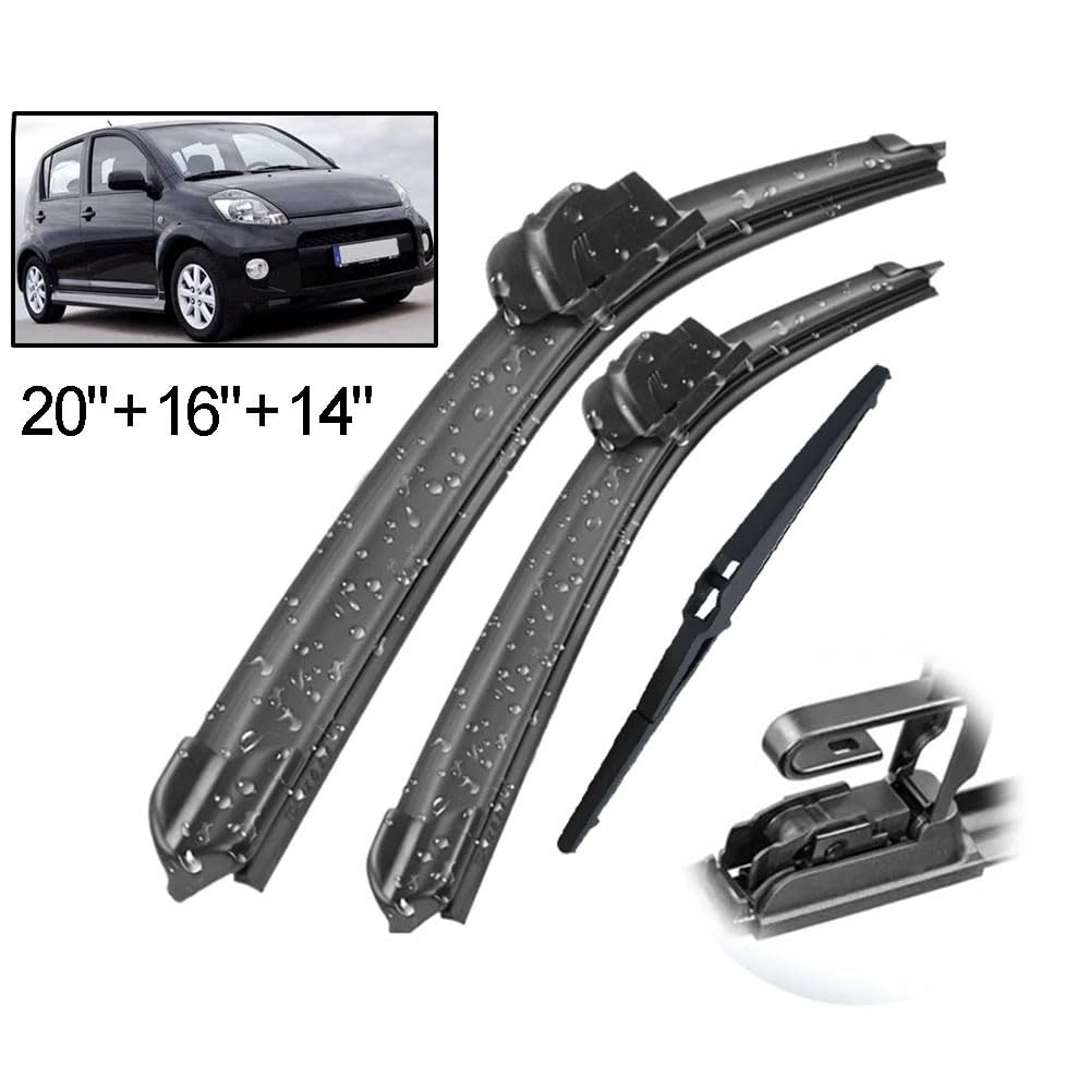 Zestaw wycieraczek przednich tylnych do daihatsu sirion mk2 2005-2012, gumowa wycieraczka do czyszczenia szyb 20 "16" 14"