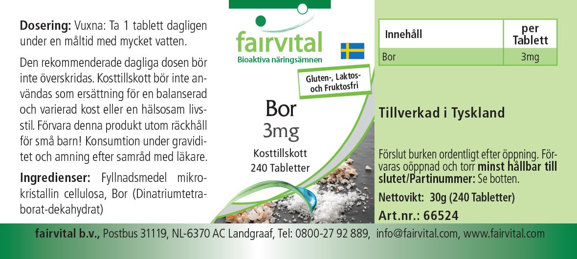 Fairvital | Bor 3mg – 240 tabletek – 3mg na tabletkę – łatwe do połknięcia – sprawdzona jakość i wysokie dawki – 100% wegańskie – wyprodukowane w Niemczech