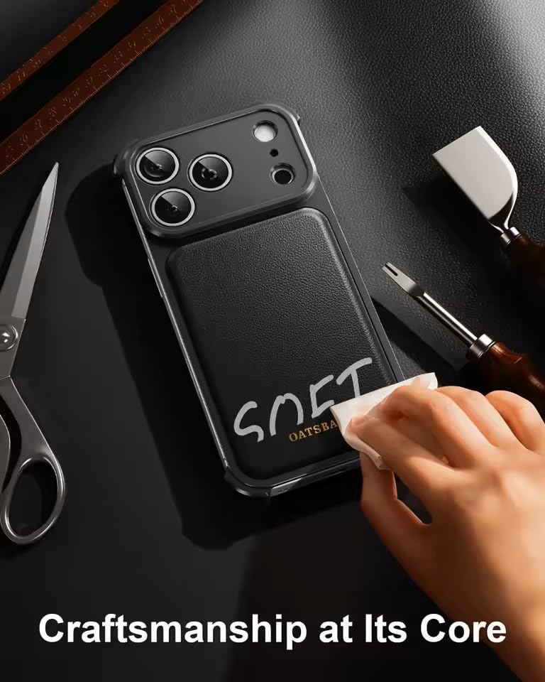 Image of Luxury Leather Phone Case Compatible with iPhone 17 Pro Max | Frameless Aluminum Alloy Bumper | Shockproof Cover - Black