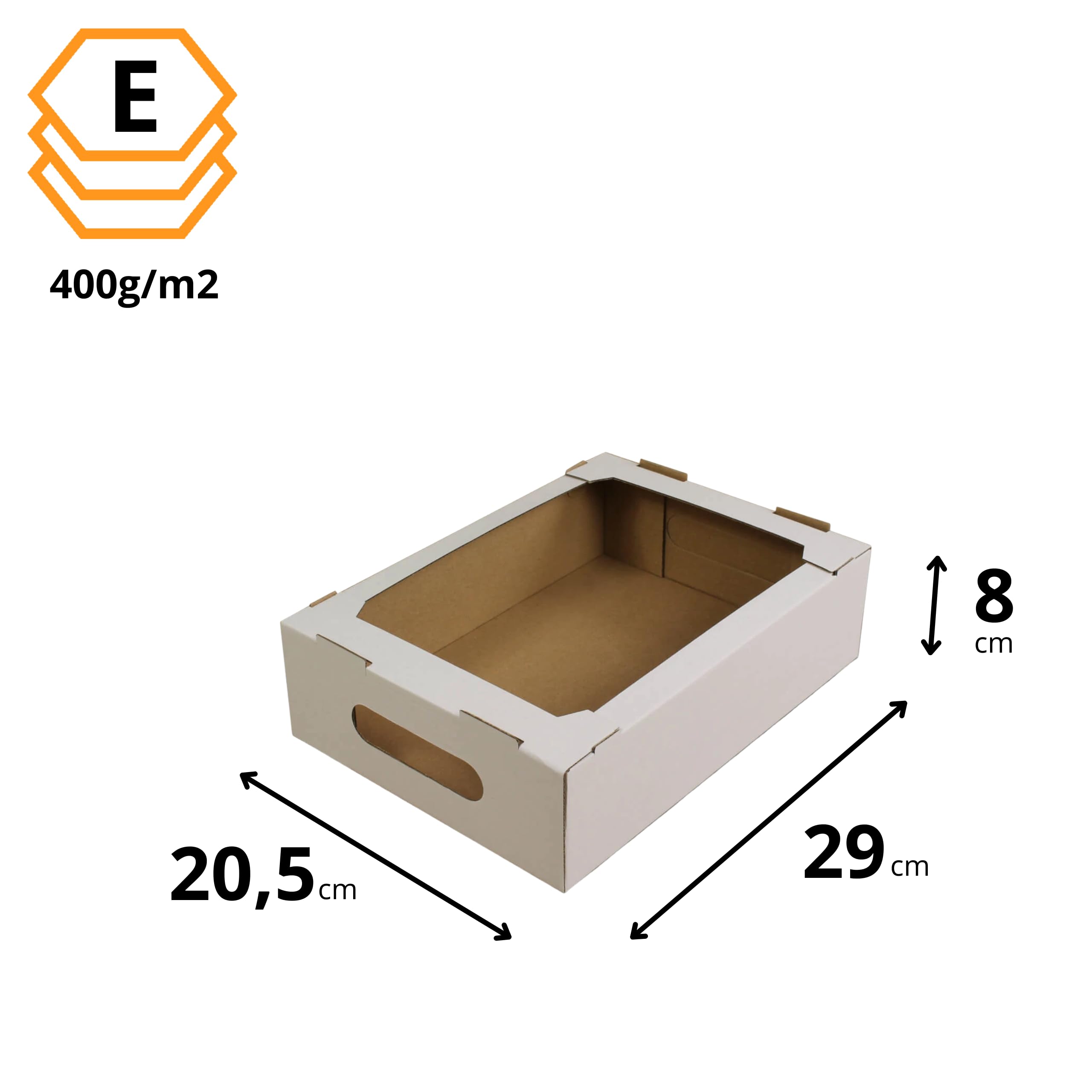 KAPAK Kuchen Tray Weiß 29x20,5x8 cm - Offenes Präsentations-Tray aus Pappe - Rechteckige Gebäckschale - Donut & Blechkuchen Papp-Tray