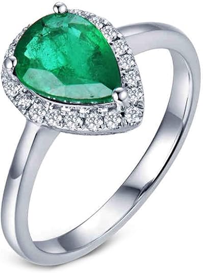 PYTALI Sterling Silver Teardrop Simulated Emerald Ring - Cubic Zirconia Engagement Ring For Women