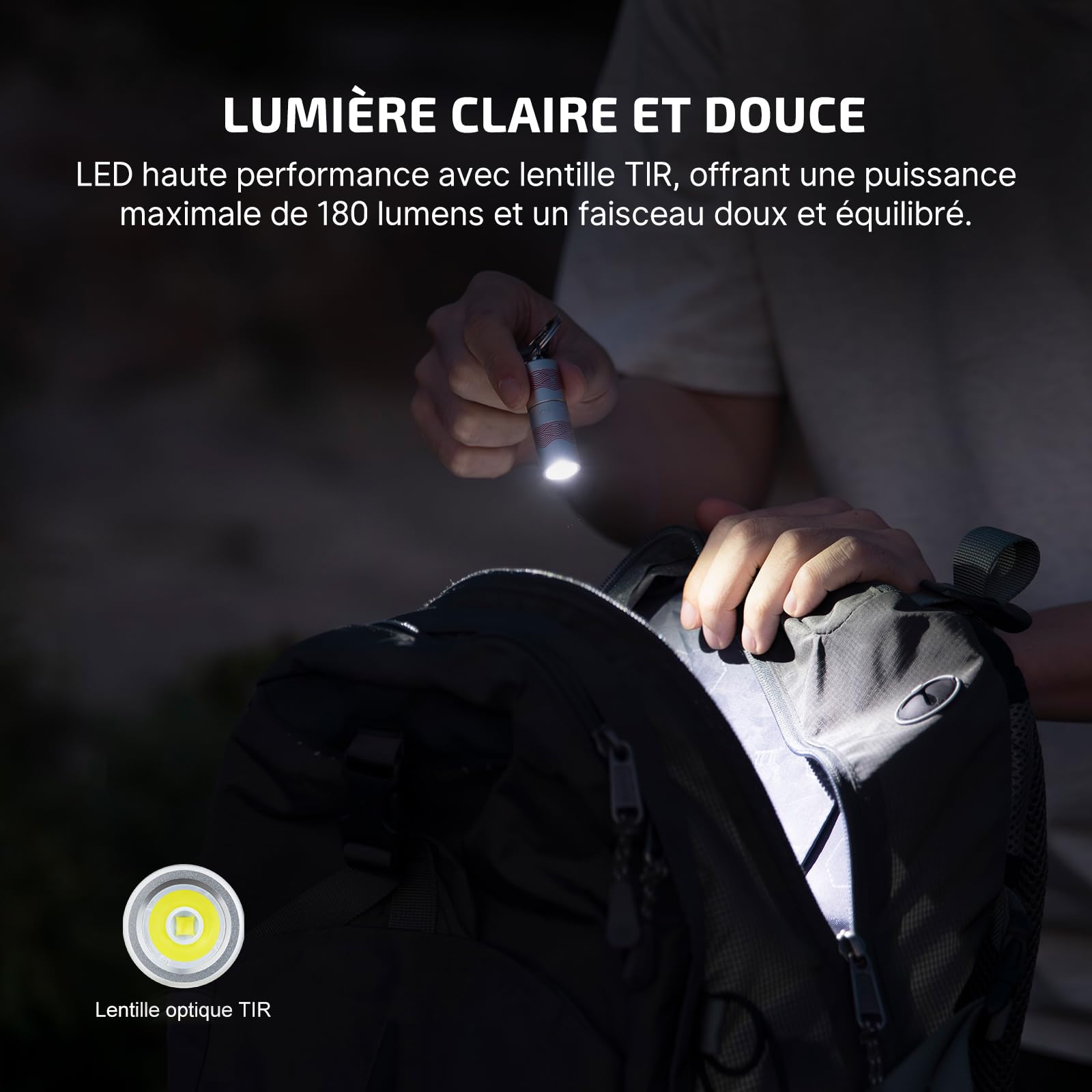 OLIGHT I1R2 PRO Mini Torche Porte-clés EDC Lampe de Poche LED Rechargeable par Type-C USB Câble 180 Lumens