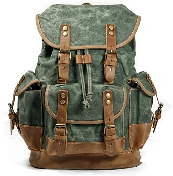 Canvas Backpack Vintage Large Capacity Business Travel Outdoor PU Leather Lightweight Design for Laptop Weekender