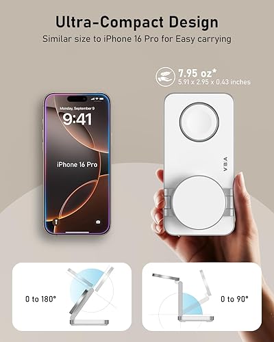 Miniatura 4 de VBA Estación de carga inalámbrica 3 en 1 para cargador Apple MagSafe, soporte de cargador inalámbrico magnético plegable de carga rápida, cargador