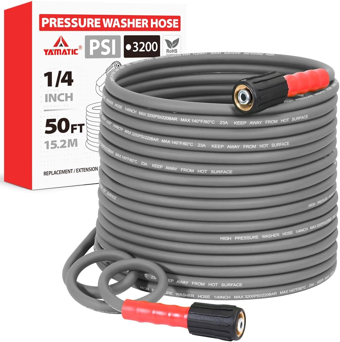 Super Flexible Pressure Washer Hose 15M/50FT x 1/4", M22 Kink Resistant Power Washer Hose Replacement for Flexzilla Uberflex Ryobi Troy Bilt Honda,Leak-Free M22 Fittings(3200 PSI/220 Bar)