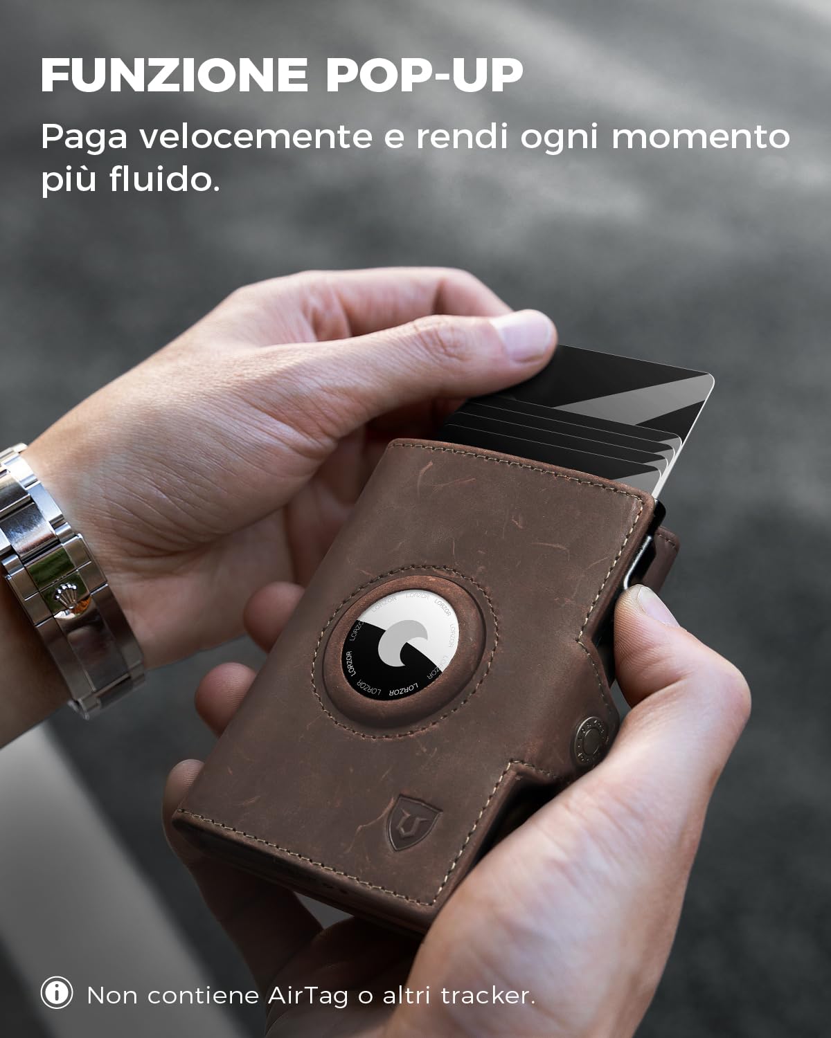 LORZOR® Portafoglio Airtag, Portacarte Uomo di Pelle Vera, Portafoglio Uomo Slim con Porta Carte di Credito e Portamonete, Portacarte Airtag con blocco RFID, per 10 Carte, Moderne (Marrone scuro)