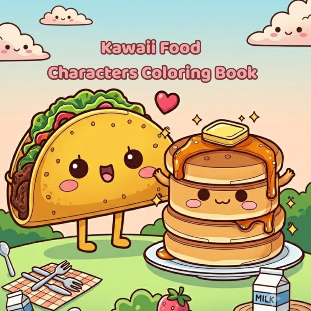 Kawaii Food Characters: Adorable Fruits, Desserts, Snacks Friends with Easy, Fun Coloring Pages for Kids