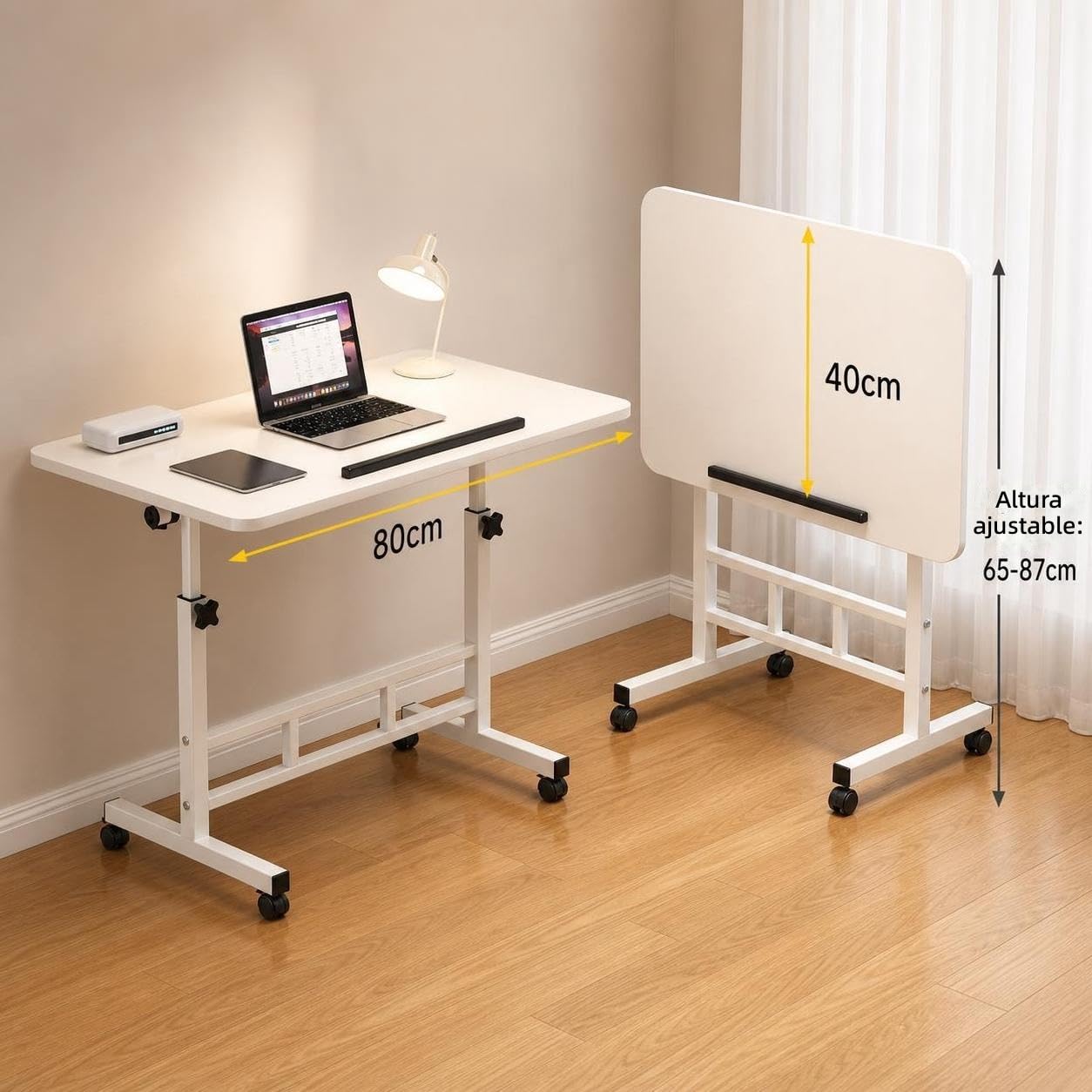 Scrivania per Computer Mobile Altezza Regolabile da Comodino, Semplice Tavolo Studio per Studenti per Camera da Letto, Dormitorio e Casa