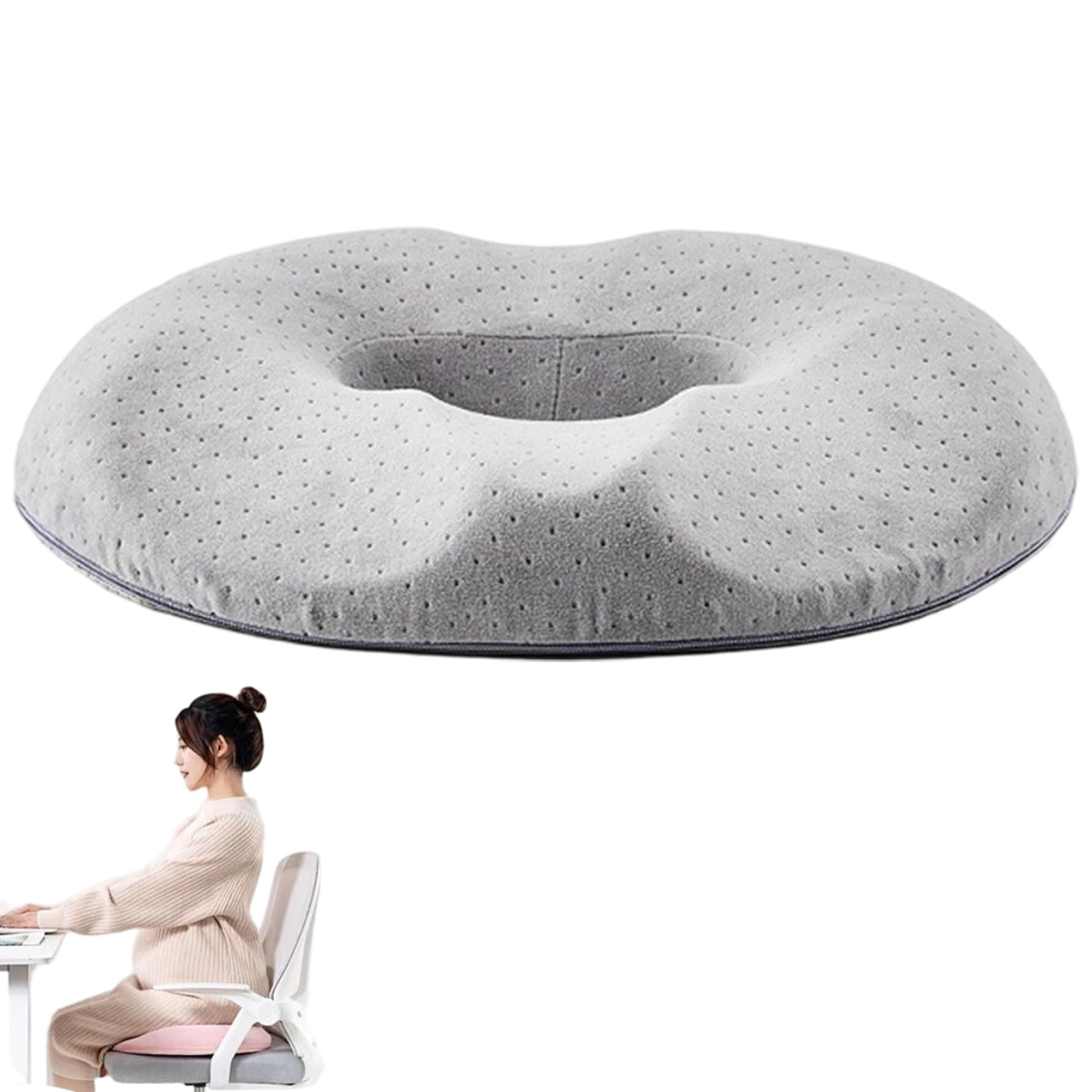 Cuscino a ciambella per emorroidi, cuscini per emorroidi a rimbalzo lento in memory foam per seduta antiscivolo e ispessito con foro di scarico della pressione e design inclinato Grigio