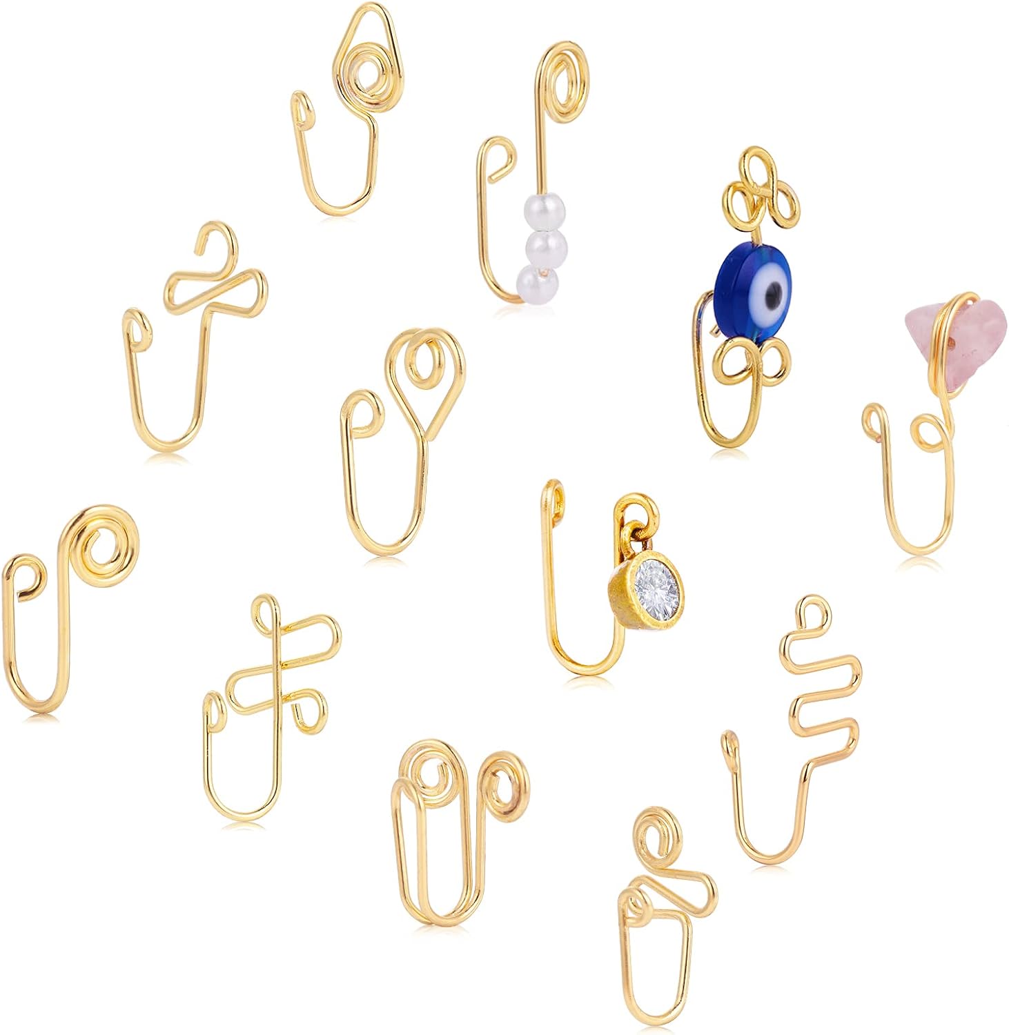 Yolev 12PCS NonPiercing African Clip Nose Ring Set Fake Nose Rings for