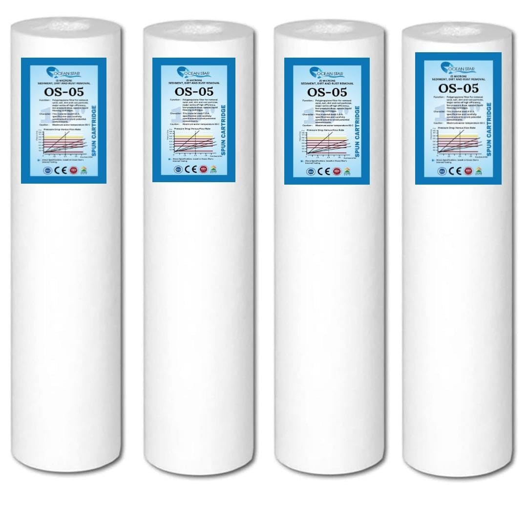 OCEAN STAR TECHNOLOGIES -Spun Filter Candle For Ro Water Purifiers Pack Of-(4),Ensuring Clean,Safe,&Pure Drinking Water,Filter Housing Of All Water Purifier,Pp Spun Cartridge Pre Filter(White)
