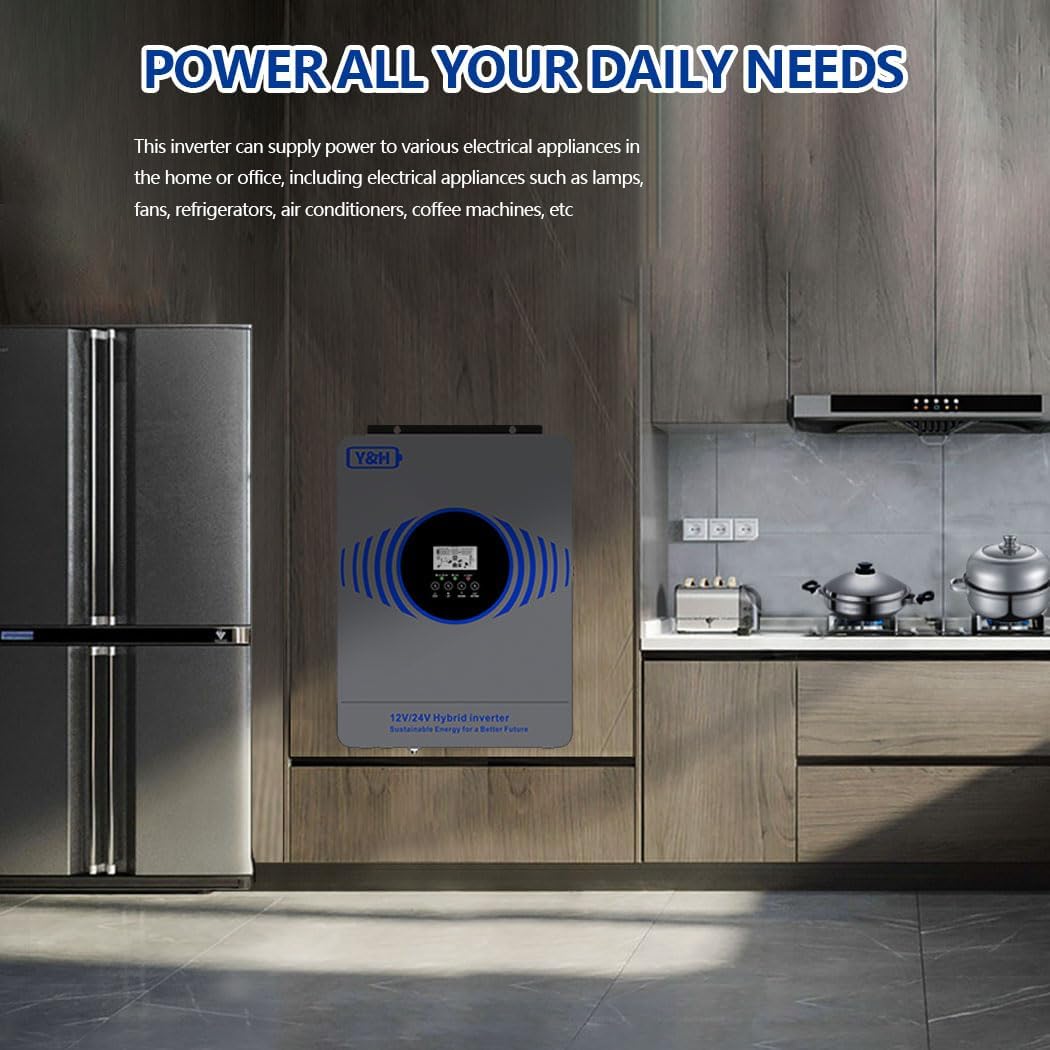 Y&H 4200W Hybrid Solar Inverter AC230V to DC12V/24V Dual Voltage Pure Sine Wave Off-Grid Inverter, Built-in 100A MPPT Controller, Max PV Power 4000W Input with BMS /RS485, for Home/RV/Backup Power - Image 7