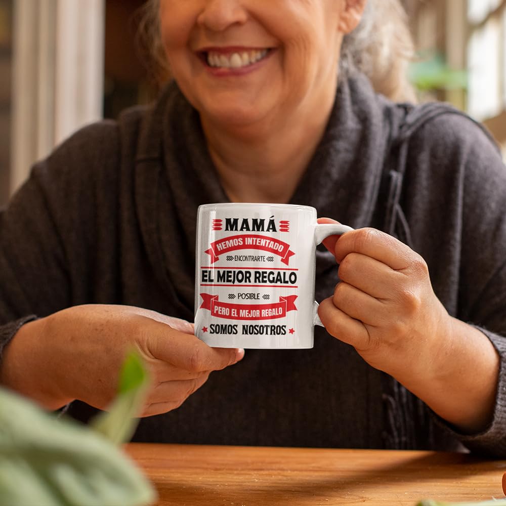 Vulfire Taza Familia para mamá Regalo mujer cumpleaños Idea original Ideas de regalo para ella para Navidad, Día de la Madre, Mamá la mejor del mundo (blanco) — view 6