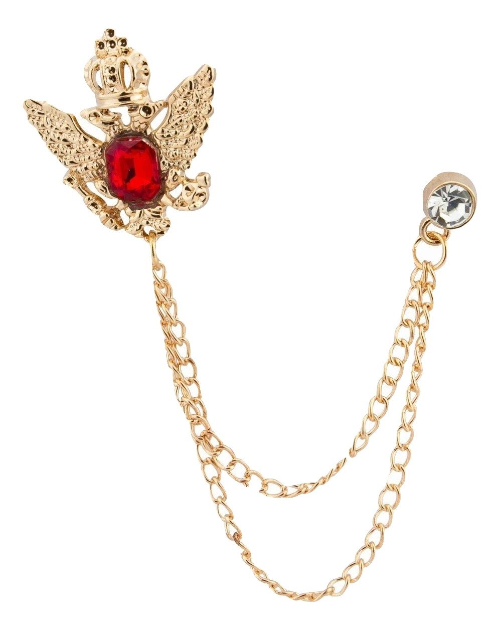 Knighthood Men's Golden Crown Stone With Hanging Chain Brooch Golden