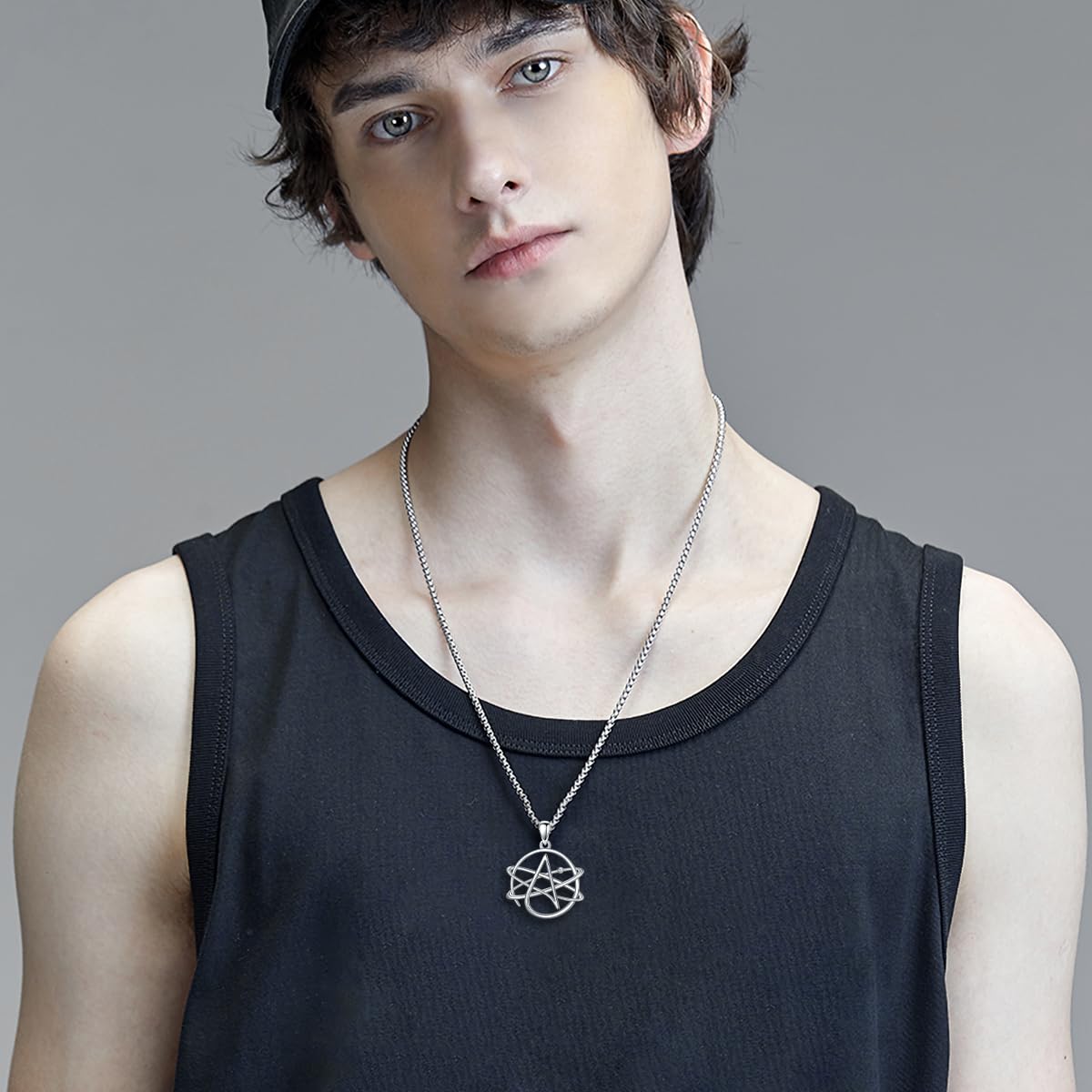 Collana da uomo con ciondolo a forma di croce in argento Sterling 925, San Cristofo/chiodo/ateo/Allah/Yahweh, con protezione amuleto gioielli per il marito, 25,8 mm x 28,8 mm, Argento