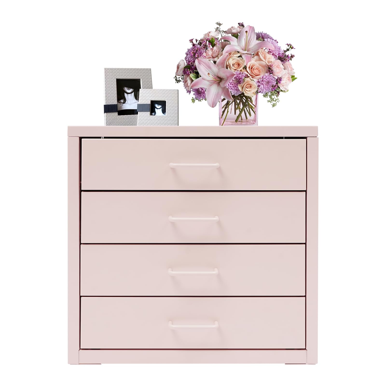 Ablagebox Schubladenboxen A4 Aufbewahrungsboxen Schreibtisch Organizer mit 4 Schubladen Mini Kommode Schubladenbox Papierablage Metall-Aufbewahrungsschublade für Hause, Büro (Rosa)