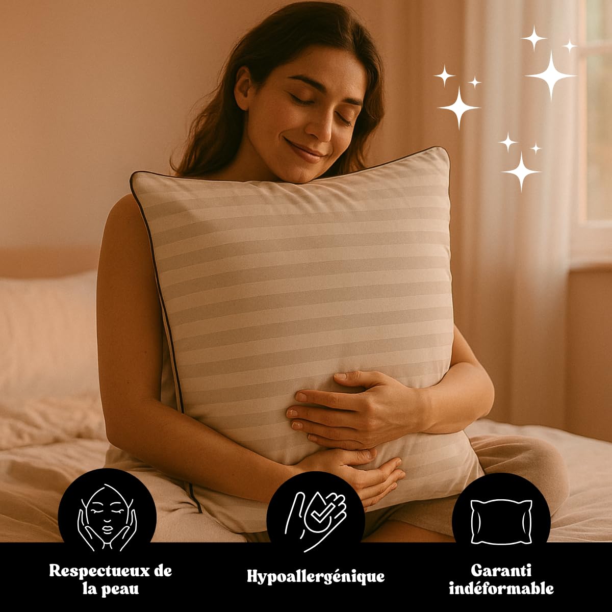 DREAMWAY Oreiller 60x60 cm Lot de 2 Oreillers Carrés | Confort Moelleux, Qualité Hôtelière, Respirant et Hypoallergénique, Idéal pour Dormeurs sur Le Côté, Le Dos et Le Ventre