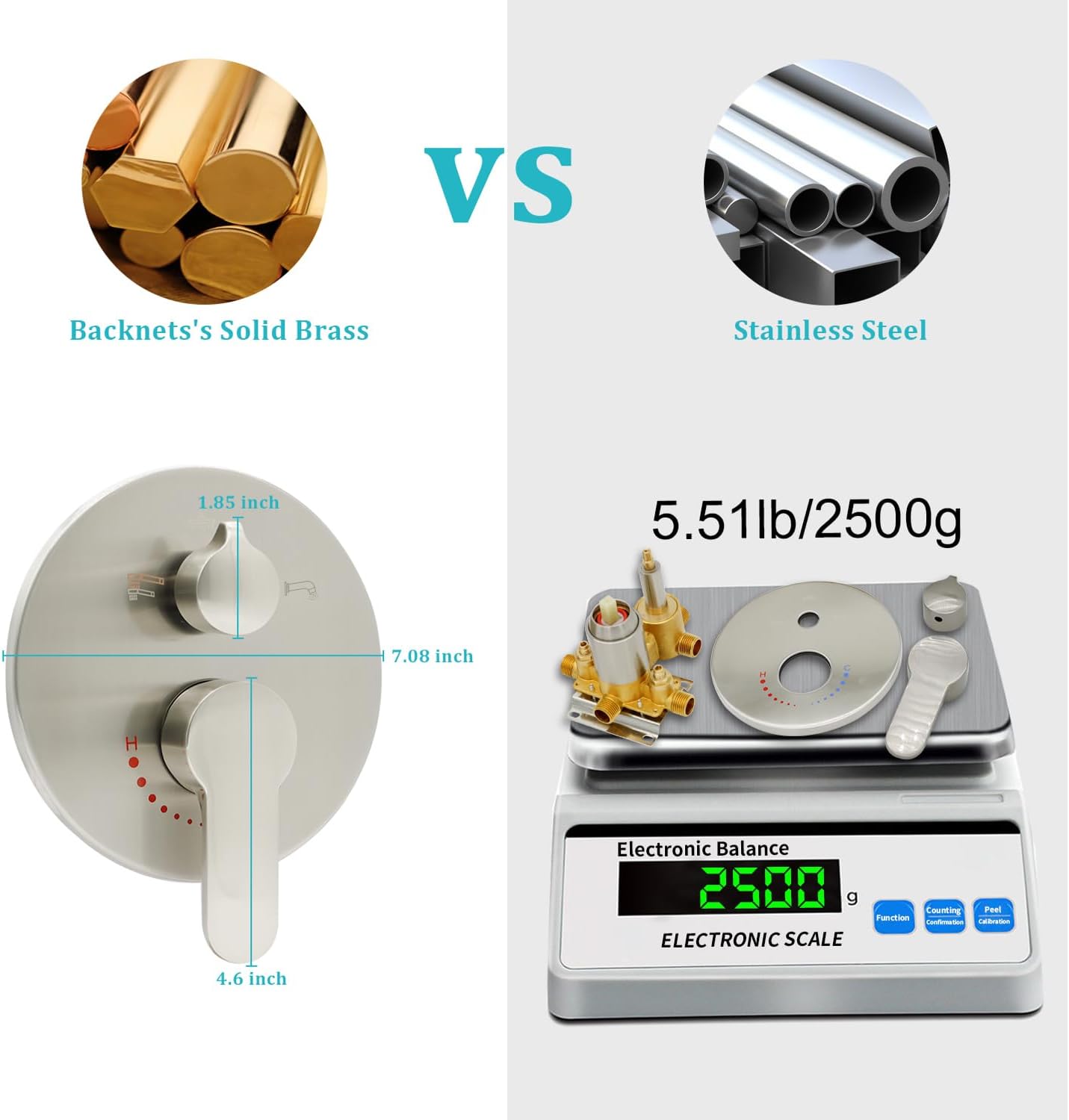 Wall Mount Brushed Nickel Pressure Balancing Shower Diverter Mixing Valve 3 Way Replacement Brass Mixer Kit