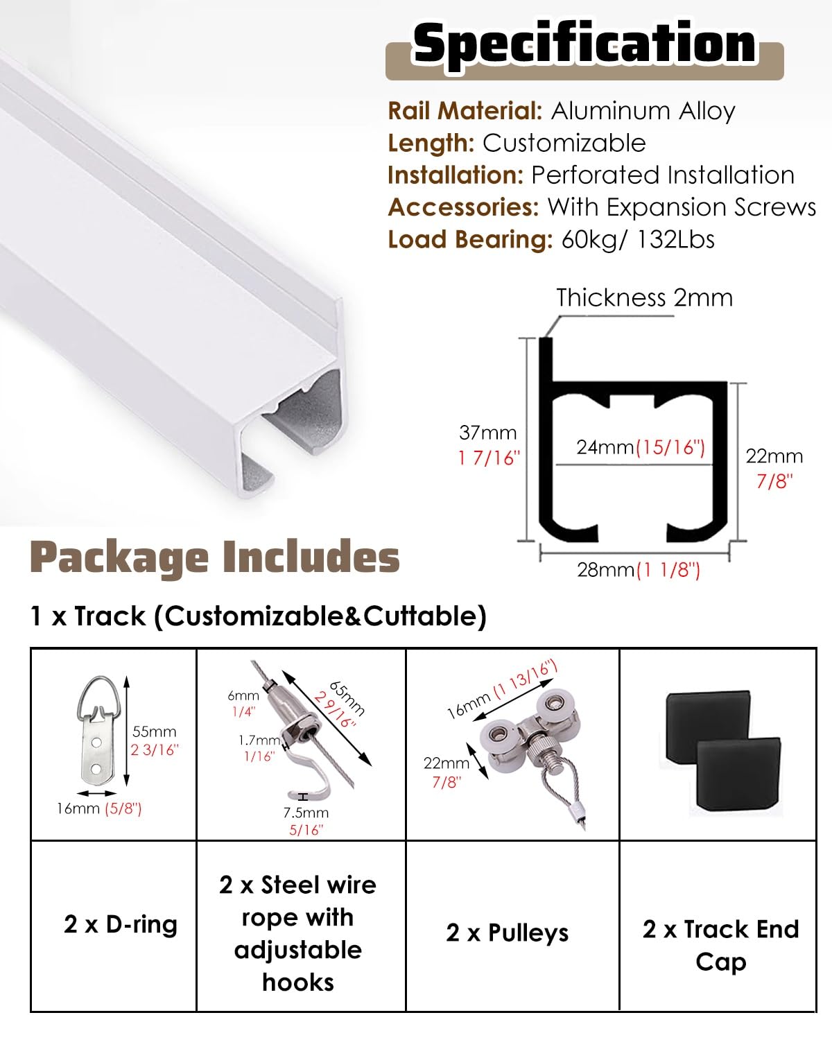Kit de ganchos de cable ajustables para colgar pinturas impresiones y fotos, incluye tapa de pista de 4.9 pies y ganchos de riel, perfecto para carteles personalizados y exhibiciones de lienzo