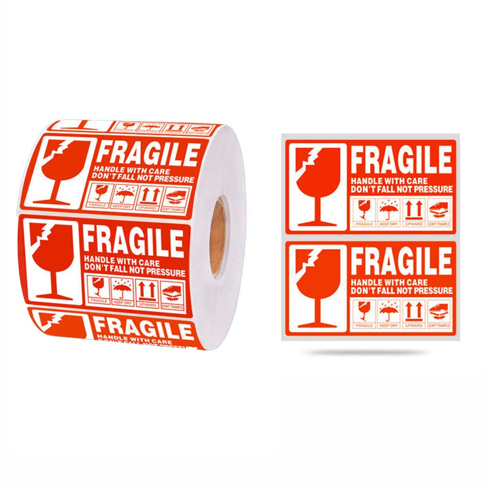 500/1000pcs Pegatinas frágiles Etiquetas adhesivas fuertes Etiquetas de advertencia Etiquetas de envío Paquete - Manija con cuidado, frágil