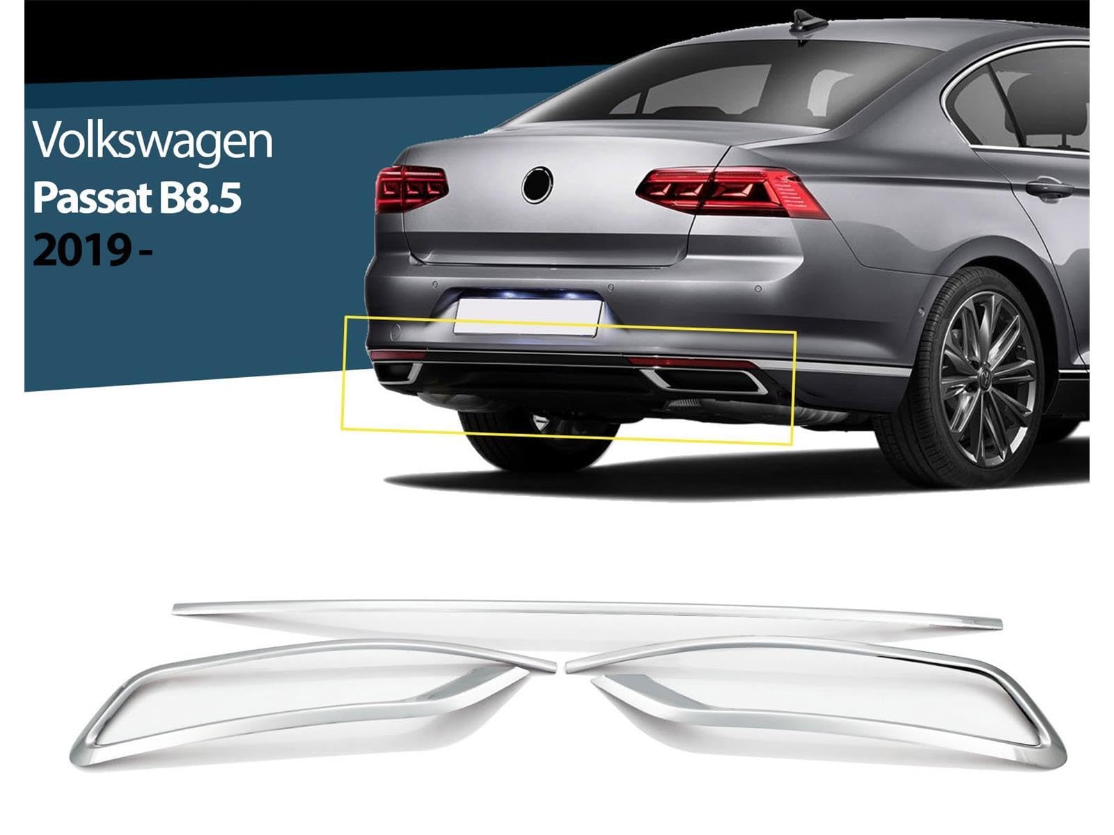 Auspuffrahmen Diffusorleiste für VW Passat ab 2019 Auspuff Attrappen 3 TLG