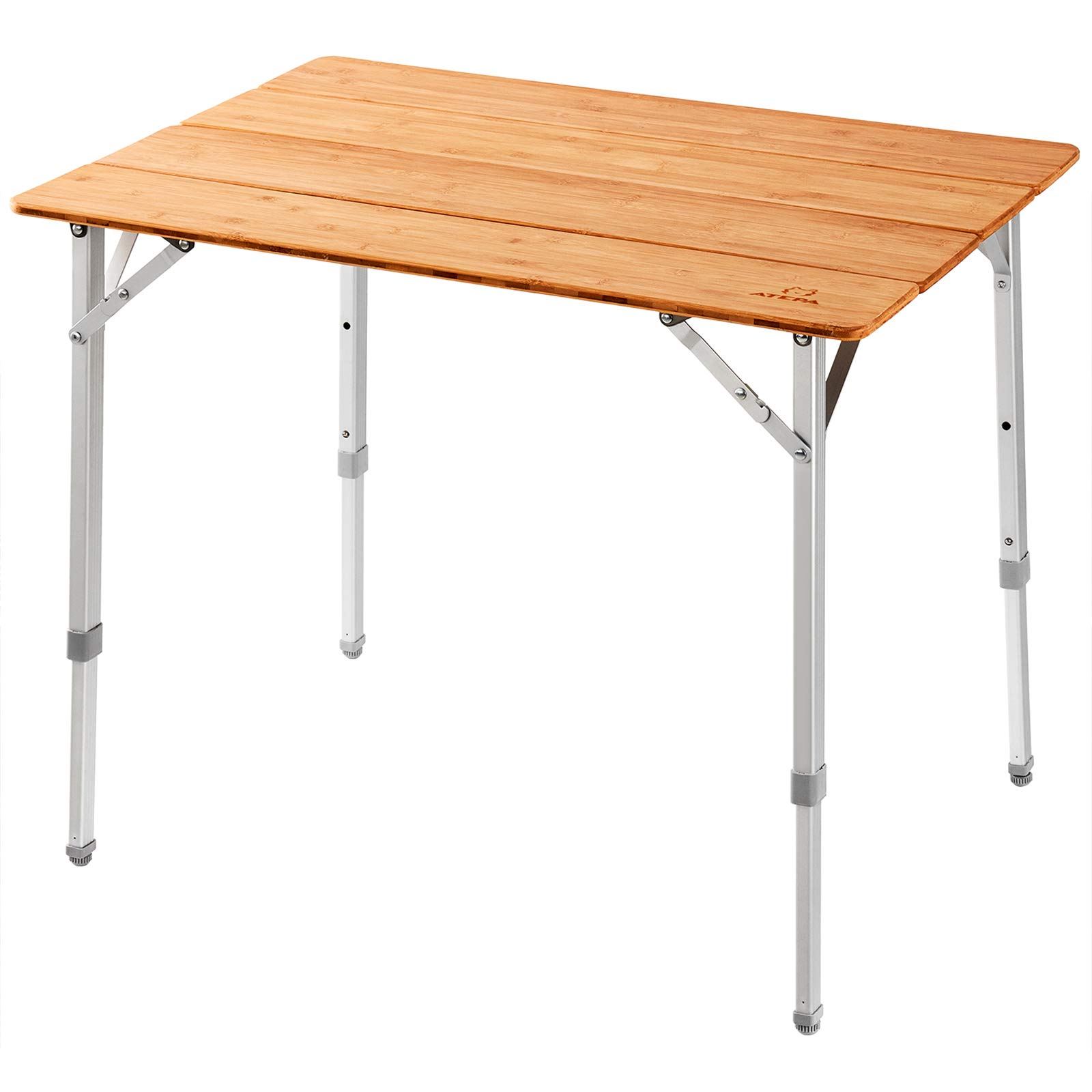 ATEPA Bamboo Folding Table, 4-Fold Roll Up Table, Camping Picnic Foldable Table Outdoor Portable Picnic Table Adjustable Height Lightweight Table with Carry Bag, Support 176lbs