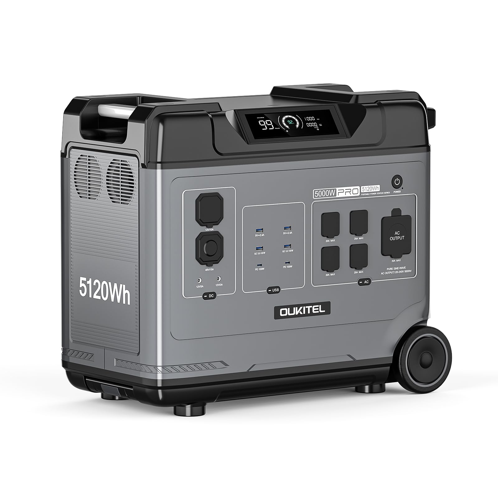 Oukitel BP5000 Pro MAX 5120Wh 5000W Solar Generator with 120V 240V Split Phase Output 9000W Peak Power Station