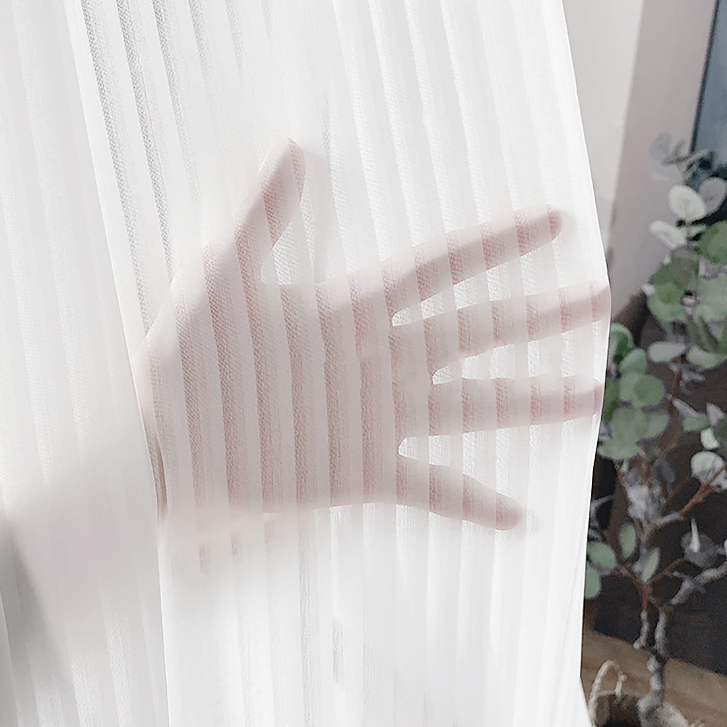 Dreaming Casa Vertical Line Sheer Curtains 2 Panels 52" W x 96" L Grommet Window Drapes