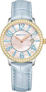 GOLDEN MAPLE Dainty Watches for Women, Mother-of-Pearl Dial and Swiss Quartz Movement, Ladies Watch with Leather Strap