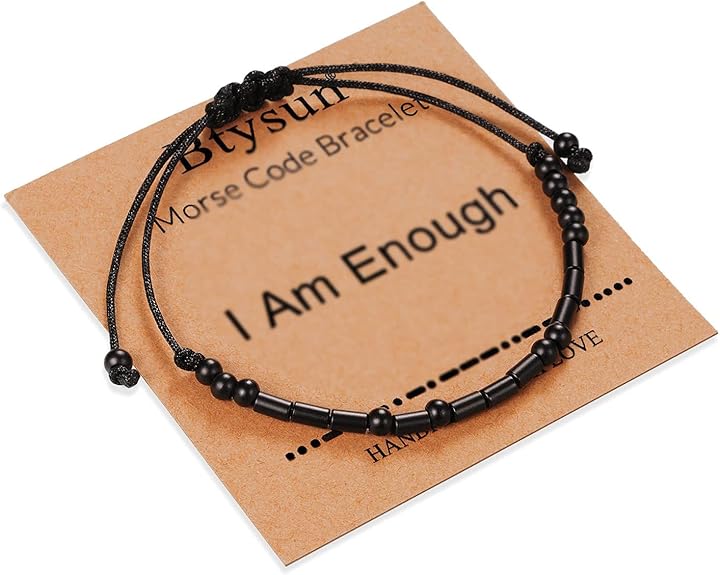 Morse Code Bracelets for Women Inspirational Gifts for Her Adjustable Black Adjustable Braided Men Bracelets Motivational Best Friend Birthday Gifts for Sister Daughter Mom Dad Christmas Jewelry…