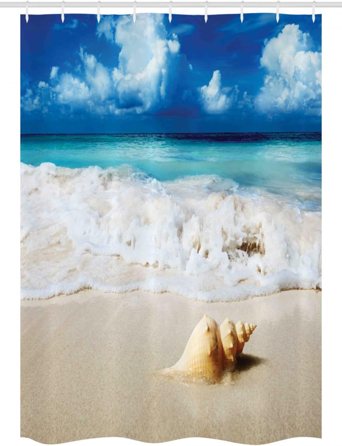 Ambesonne Seashells Stall Shower Curtain, Nautical Picture of Sunny Sandy Coastline Caribbean Ocean with Waves, Fabric Bathroom Decor Set with Hooks, 54" W x 78" L, Sand Brown