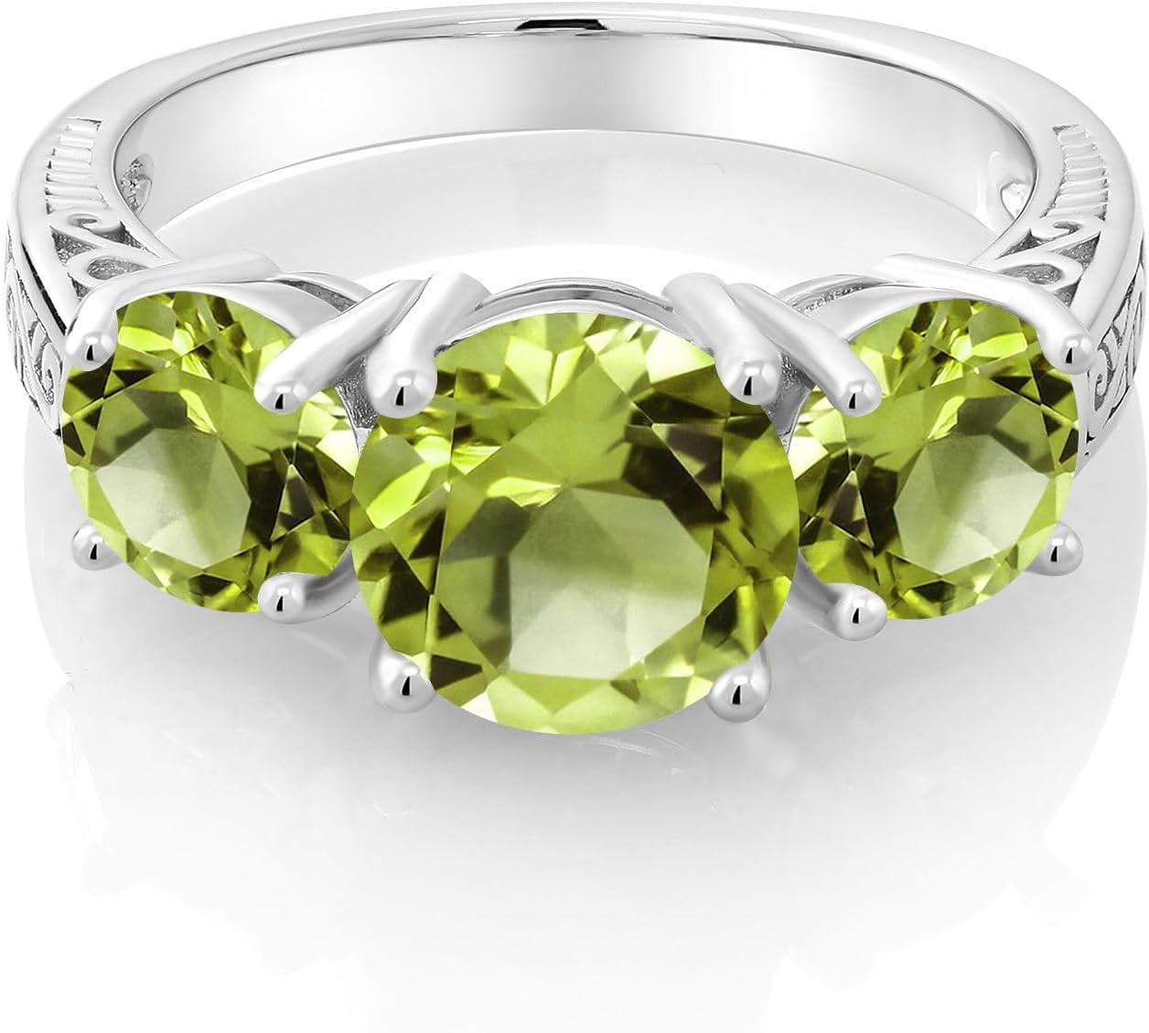 Gem Stone King 3-5 Cttw Gemstone Birthstone 3-Stone Ring for Women | 925 Sterling Silver | Round 8MM & 6MM | Three Stone Wedding Engagement Anniversary Promise Ring