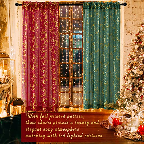 Xtmyi Christmas Drapes For Living Room 63 Inch Length 2 Panels,Beautiful Luxury Gold And Green Semi-Sheer Window Curtains Bedroom #TOP2