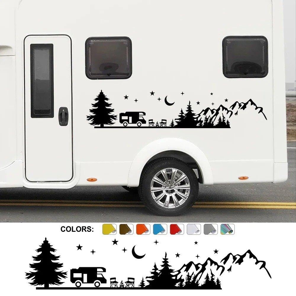 Fahrzeugkarosseriedekoration Camping Wald Landschaft Berg Aufkleber Dekor(Matt Black,255x54cm)