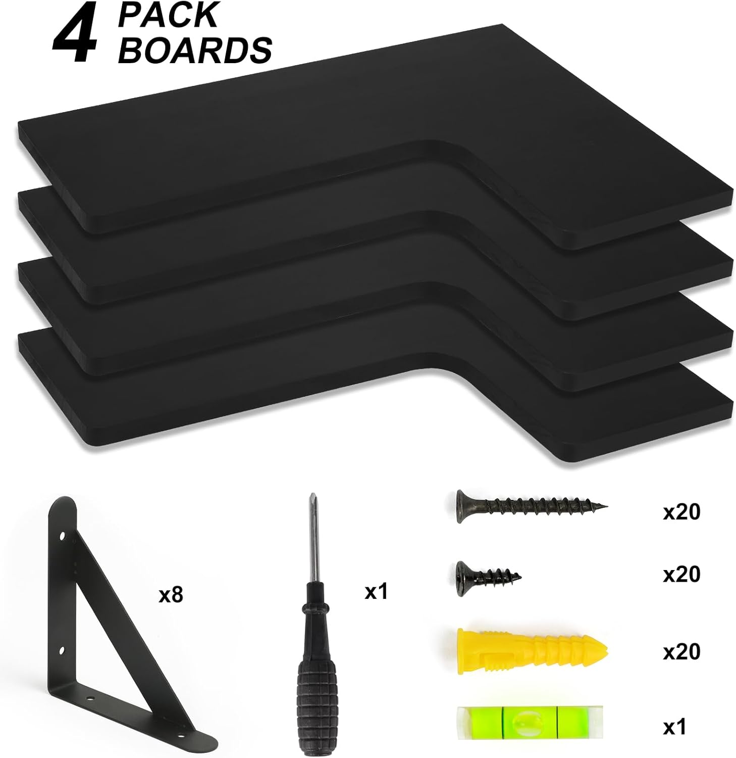 YGEOMER Corner Floating Shelves, Wall Mounted Corner Shelf for Bathroom, Kitchen, Bedroom, Home Decor, Laundry Room, Living Room(Set of 4 Black)