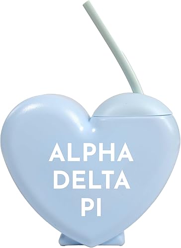 Sorority Shop Alpha Delta Pi - Vaso con popote en forma de corazón de caramelo de 16 onzas con tapa y popote de silicona, vaso de plástico