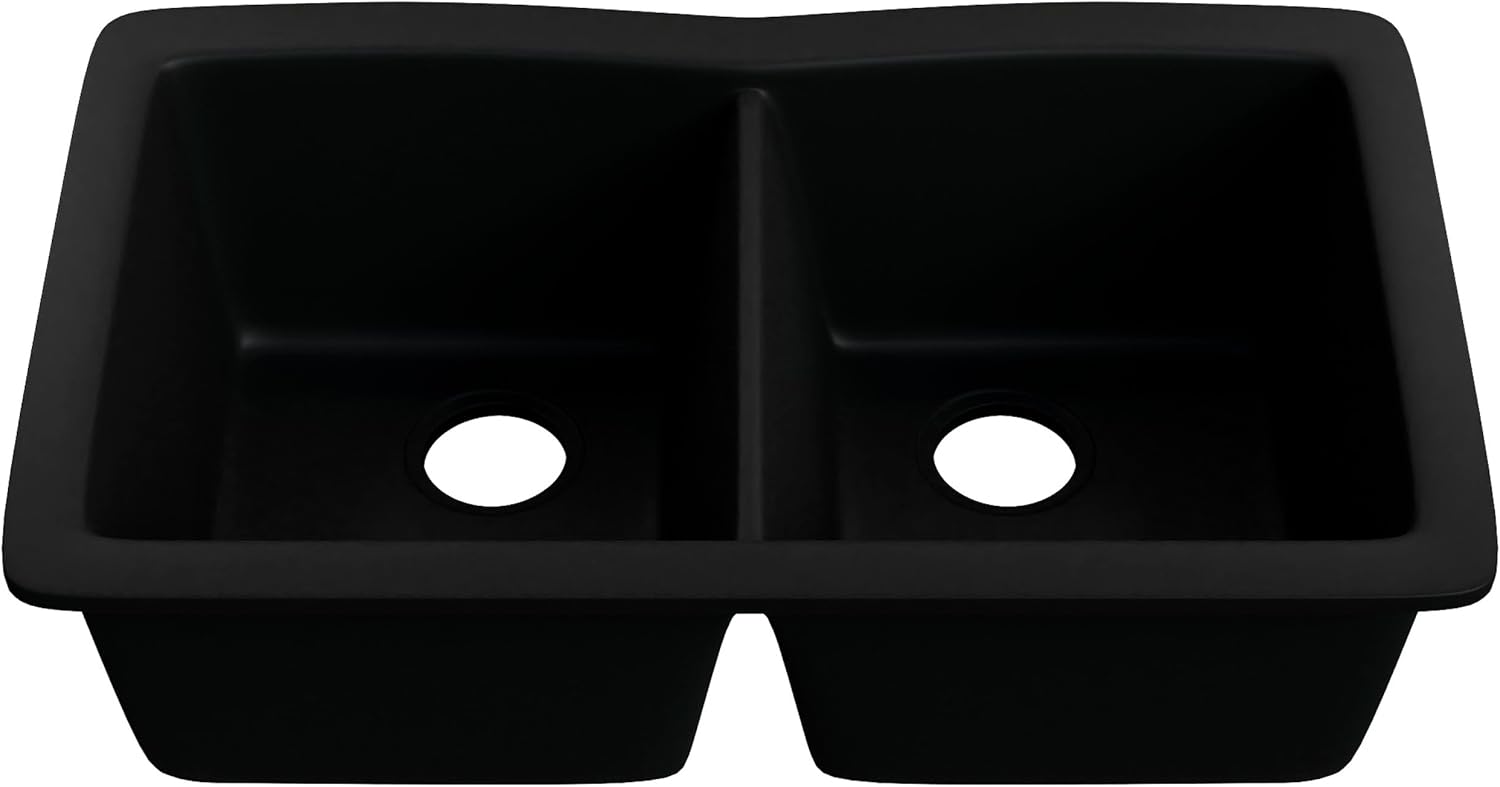 Double Bowl Undermount Granite Composite Kitchen Sink in Absolute Black