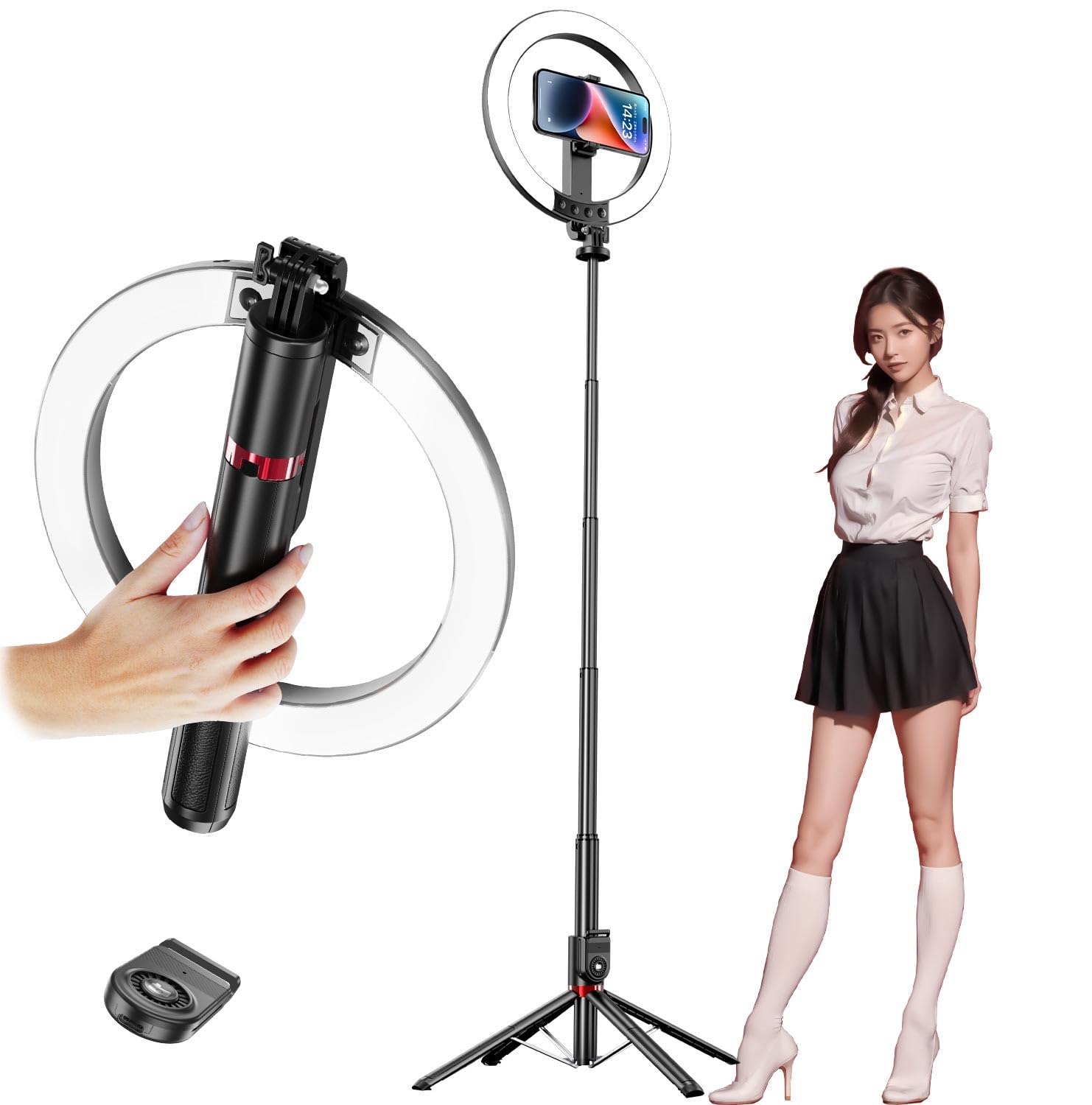 Amazon.co.jp: ARIAKE P225Q 自撮り棒 LEDリングライト 直径10インチ