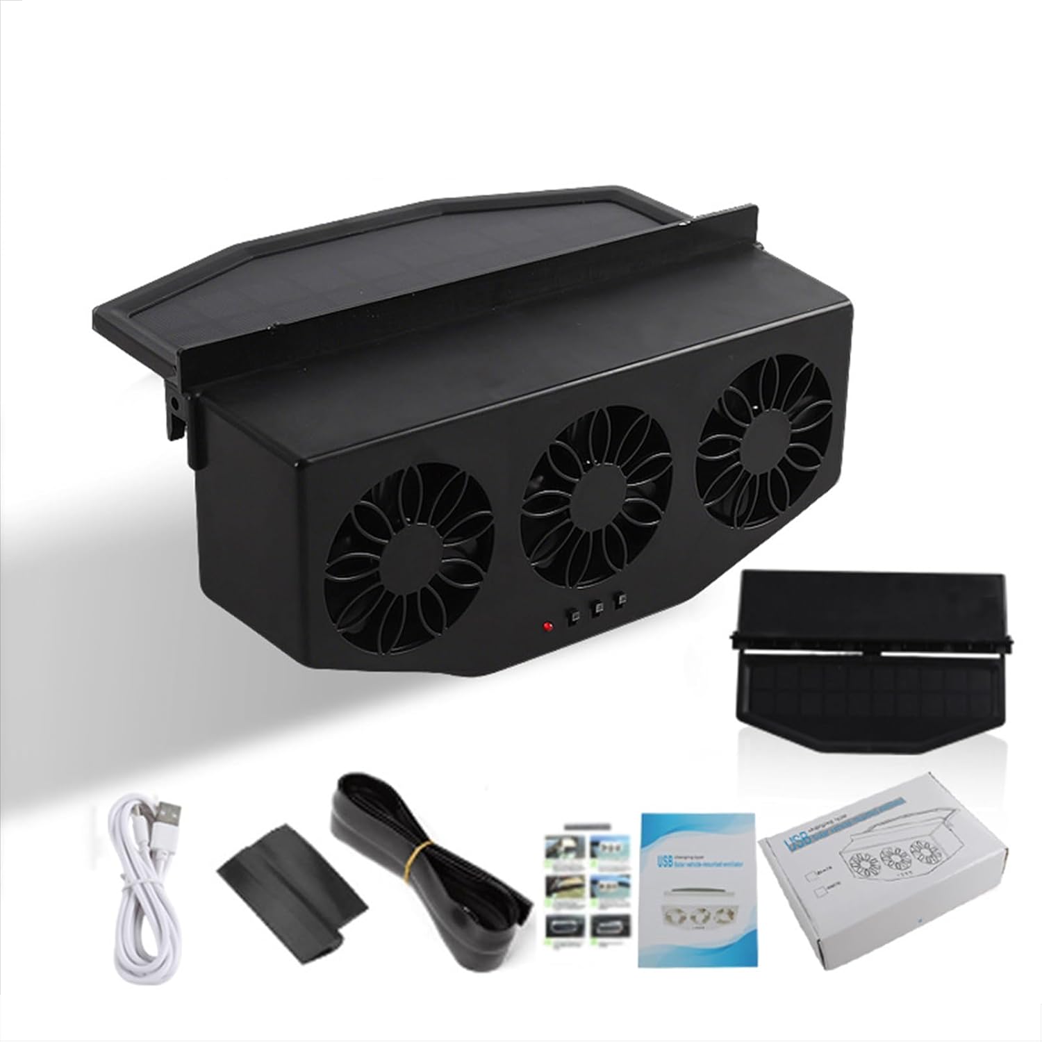 Car Solar Powered Exhaust Fan Vehicle Window Exhaust Fans Auto Ventilation Radiator Cooling Fan with 3 Air Outlets Car Vent Cooler (Black)